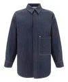 Valentino Denim Overshirt With Hidden Buttoning And Leather Logo Patch In Blue