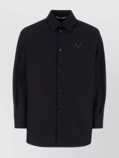 Valentino Shirt Cotton Collar Sleeves Hem Pocket In Blue
