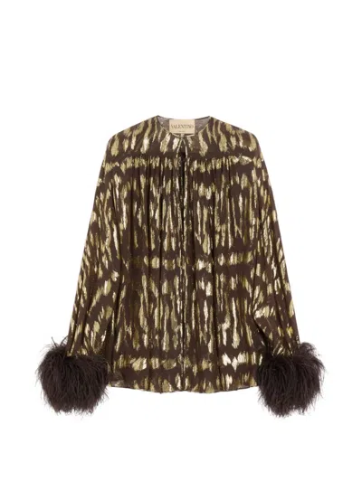 Valentino Shirt In Gattocivetta Fauve Éclat Lurex Jacquard In Brown