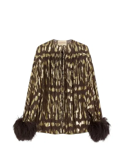Valentino Shirt In Gattocivetta Fauve Éclat Lurex Lacquard In Brown