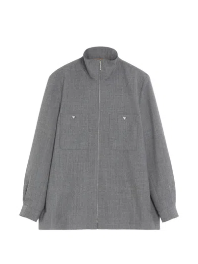 Valentino Shirt Jacket In Mouliné Wool In Gray