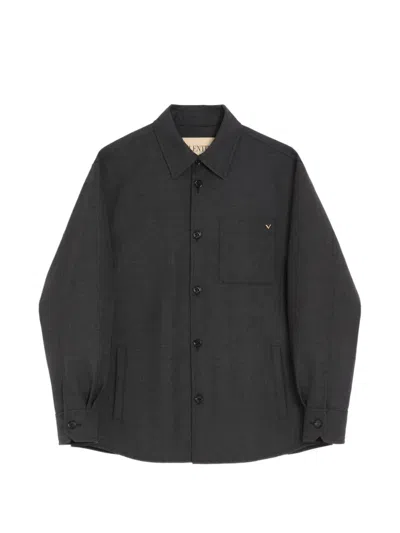 Valentino Buttoned Cuff Jacket Point Collar Chest Pocket In Gray