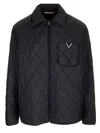 Valentino Quilted Nylon Shirt Jacket With Metallic V Detail In Black