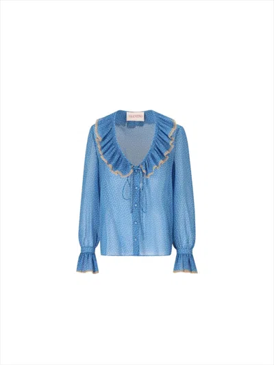 VALENTINO POLKA-DOTS SILK SHIRT WITH LACE PROFILE