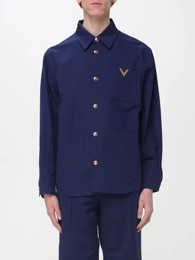 Valentino Cotton Gabardine Shirt Jacket With Vgold In Blue