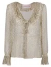 Valentino Lace-trimmed Ruffled Polka-dot Silk-chiffon Blouse In E Betulla Nero