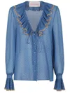 Valentino Garavani Light Georgette Shirt With Plusdepois Print In Bu