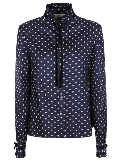 Valentino Shirt Pattern Twill Plus De Pois Pois Medio In Blue