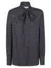 Valentino Toile Iconographe-jacquard Silk Blouse In Mxe Stone Grey