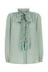 Valentino Crepe Shirt With High Neck And Ruffled Neckline