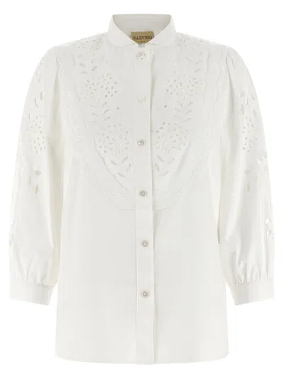 Valentino Shirt Embroidered Sangallo Long Sleeves Cuffs In White