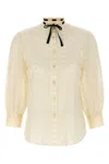 Valentino Embroidered Bow Stand Collar Long Sleeve Top In White