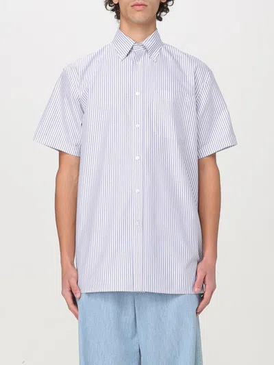 Valentino Striped Cotton Shirt Chest Pocket In Blue