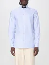 Valentino Cotton Shirt With Striped Pattern And Embroidered Motif In Blue