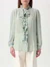 Valentino Crepe Shirt With High Neck And Ruffled Neckline In Cream
