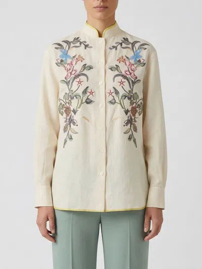 Valentino Garavani Floral Embroidery Shirt Shirt And Blouse Beige In Brown