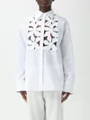 Valentino Poplin Floral Button-front Shirt With Lasercut Bib In 白色