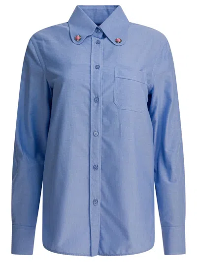 Valentino Shirt With Embellished Collar In Blue