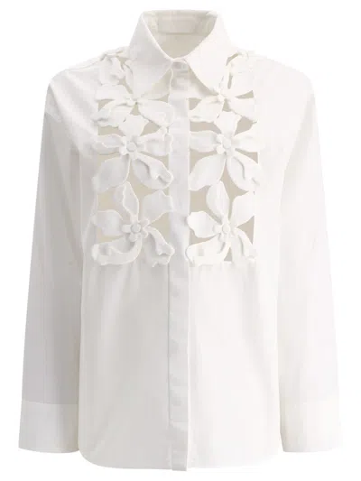 Valentino Shirt With Hibiscus Embroidery In White
