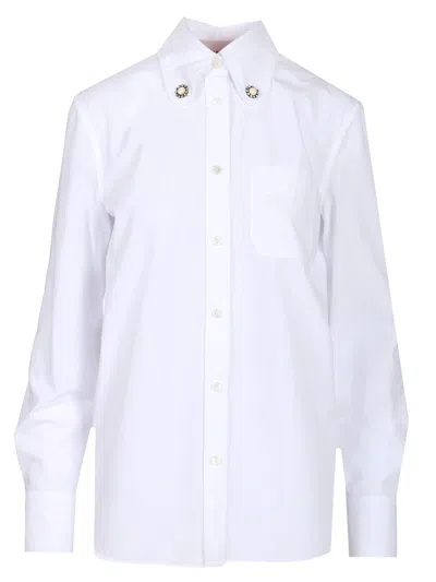 Valentino Faux Pearl-embellished Cotton Poplin Shirt In White