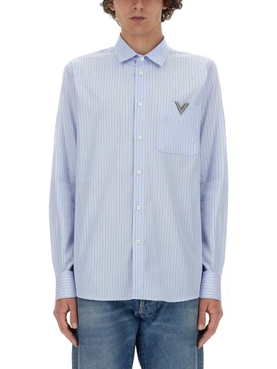 Valentino Striped Cotton Shirt In Azure