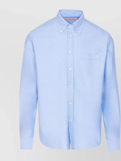 Valentino Logo-embroidered Cotton Shirt In Light Blue