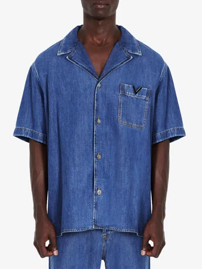 Valentino Shirt With Metallic V Detail In Blue