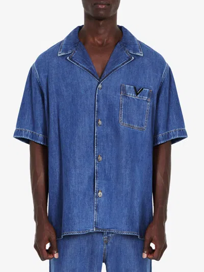 VALENTINO SHIRT WITH METALLIC V DETAIL