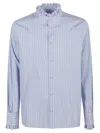 Valentino Light Blue Striped Embroidered Poplin Shirt In Blue