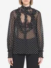 Valentino Garavani Polka Dot Tulle Bib Button-up Shirt In Black