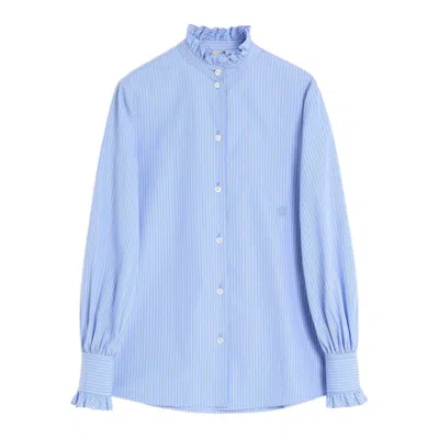 Valentino Light Blue Striped Shirt In Cotton