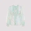 Valentino Silk Shirt With Balloon Sleeves And Floral Print In Blue