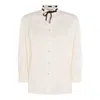 Valentino Embroidered Bow Stand Collar Long Sleeve Top In White