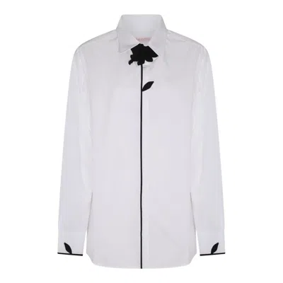 Valentino Flower Embroidered Cotton Shirt In White,black