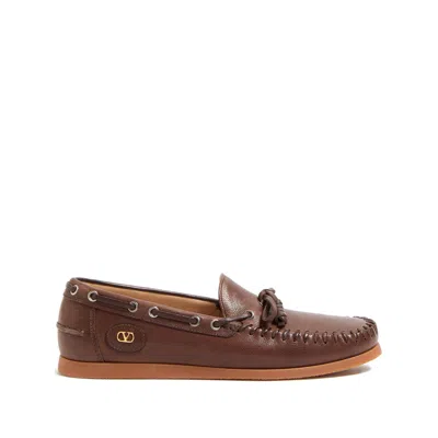 Valentino Garavani Brown Leather Palm Avenue Loafers