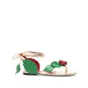 Valentino Leather Cherryfic Thong Sandals Leaf Ankle Strap In Multi
