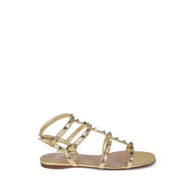 Valentino Garavani Rockstud Flat Sandals Laminated Leather In Multi