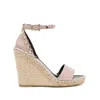 Valentino Rockstud Double Espadrille Wedge Sandals In Pink