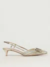 Valentino Garavani Vlogo Signature Silver Leather Pumps With Pointed Toe And Side Buckle