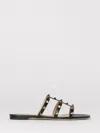 Valentino Rockstud Slide Sandal In Laminated Nappa With Cabochon In Black