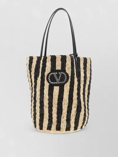Valentino Garavani Shopping Tote Bag Raffia Striped Texture Handles In Multi