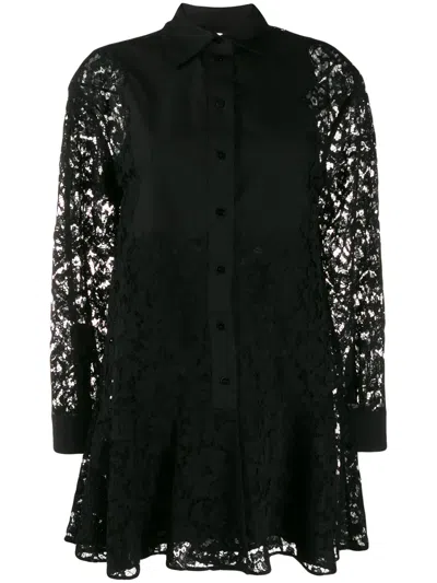 Valentino Short Button-up Lace Dress In Black