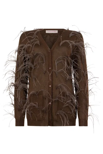 Valentino Short Cardigan With Decorative Inserts In Brown