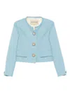 Valentino Womens Bluish Grey Embellished-button Round-neck Woven Jacket In Blue