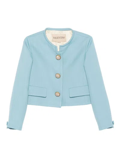 Valentino Short Collarless Jacket In Blue