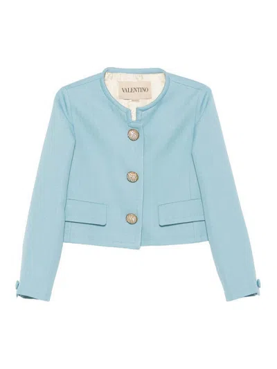 Valentino Short Collarless Jacket In Blue