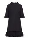 Valentino Garavani Ruffle Trim Crepe Couture Minidress In Black
