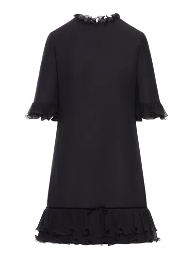 Valentino Short Crepe Couture Dress In Black