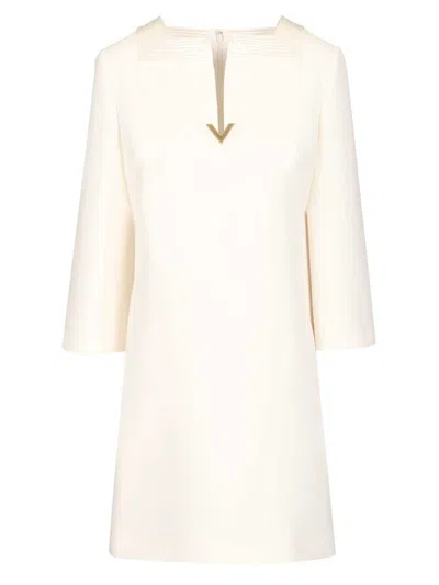Valentino Short Crepe Couture Dress Dresses White In Pink