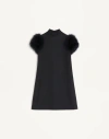 Valentino Short Crepe Couture Dress With Feathers Woman Black 42 In Black